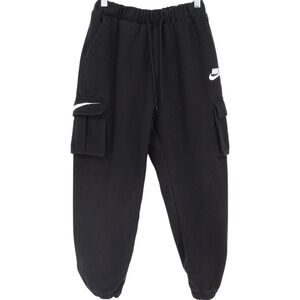 Nike Women's Size Medium Black Cargo Sweatpants Drawstring Waist White Logo